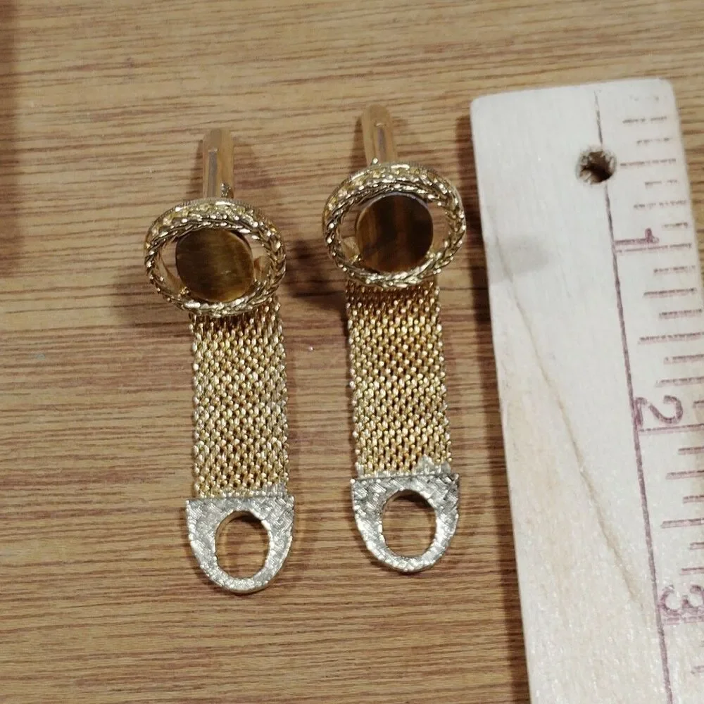 Vintage Swank Mesh Wrap Cuff Links Gold Tone Amber Box